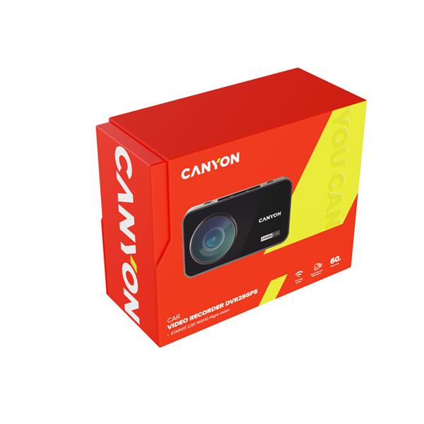 Canyon DVR25 GPS, kamera do auta s nahrávaním, GPS, 2.5K WQHD at 30 fps, 3´´ dotykový displej 