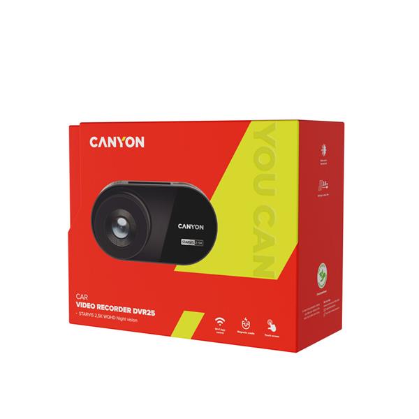 Canyon DVR25, kamera do auta s nahrávaním, 2.5K WQHD at 30 fps, 3´´ dotykový displej 