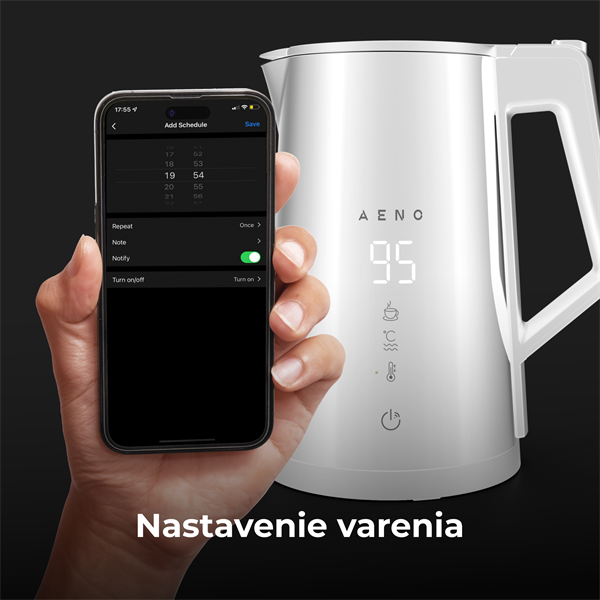 AENO Rýchlovarná smart kanvica EK8S - 1850-2200W,1,7 l,Strix,dvojité steny,regulácia teploty,WiFi, LEDdisplej,auto vyp 