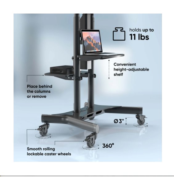 ONKRON Mobilný motorizovaný TV stojan s diaľkovým ovládaním,  50'- 86' do 90 kg, TS1881 eLift VESA: 200x200 - 800x500  