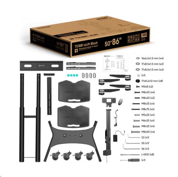 ONKRON Mobilný motorizovaný TV stojan s diaľkovým ovládaním,  50'- 86' do 90 kg, TS1881 eLift VESA: 200x200 - 800x500  