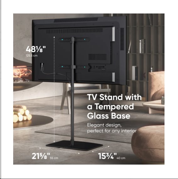 ONKRON Univerzálny podlahový TV stojan so sklenenou základňou pre 30"-60" TV do 41 kg, čierna VESA: 100x100 - 400x400 