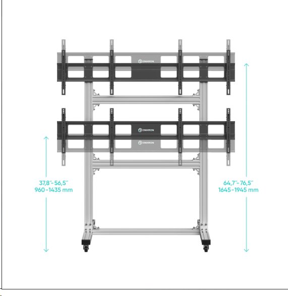 ONKRON voľne stojaci pohyblivý nástenný videostojan pre 4 obrazovky 40"-50" do 49,8 kg, strieborný 