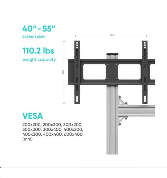 ONKRON voľne stojaci pohyblivý nástenný videostojan pre 4 obrazovky 40"-50" do 49,8 kg, strieborný 