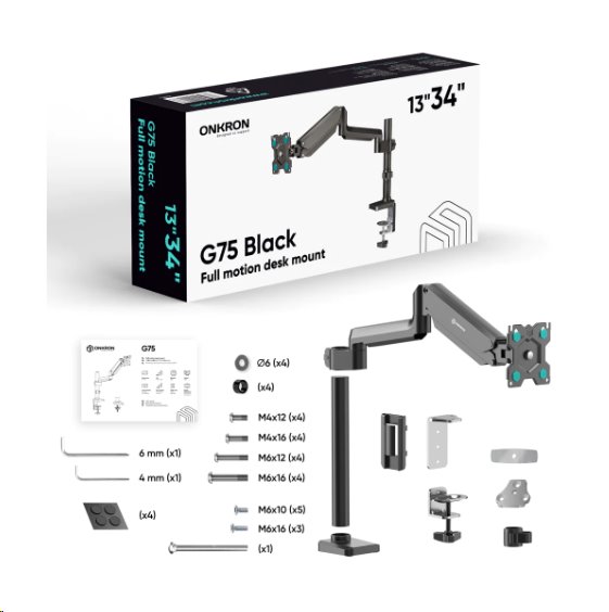 ONKRON stolný Držiak na Monitor, 13 to 34", VESA 75x75-100x100, max  12 kg, Čierny 