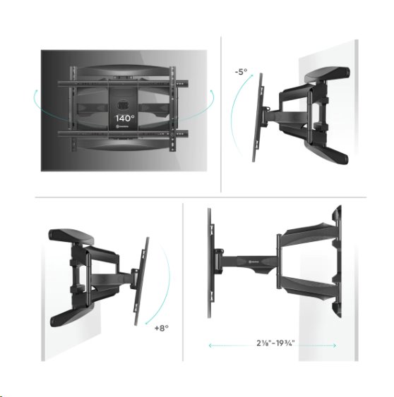 ONKRON Full Motion TV držiak na stenu pre 42" až 70" obrazovky do 45,5 kg, čierny 