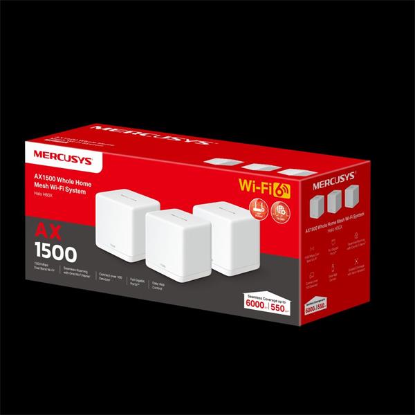 AX1500 Whole Home Mesh Wi-Fi 6 System 3-pack: 1× Halo H60XR + 2× Halo H60XS SPEED: 300 Mbps at 2.4 GHz + 1201 Mbps at 5  
