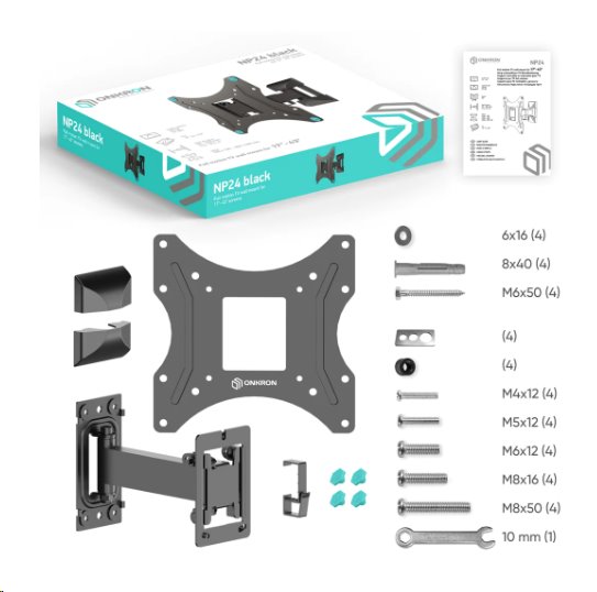 ONKRON Full Motion TV držiak na stenu pre 17" až 43" obrazovky do 35 kg, čierny, VESA: 100x100 - 200x200 
