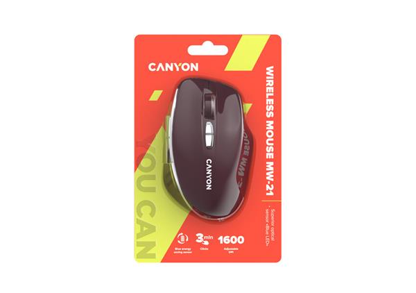 Canyon MW-21, Wireless optická myš, USB prij., Blue LED senz., 800/1.200/1.600 dpi, 3 tlač,  bordová 