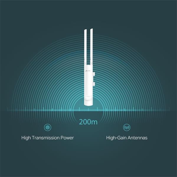 TP-LINK "300 Mbps Outdoor Wi-Fi Access PointPORT: 1× 10/100 Mbps RJ45 PortSPEED: 300 Mbps at 2.4 GHzFEATURE: 802.3af  