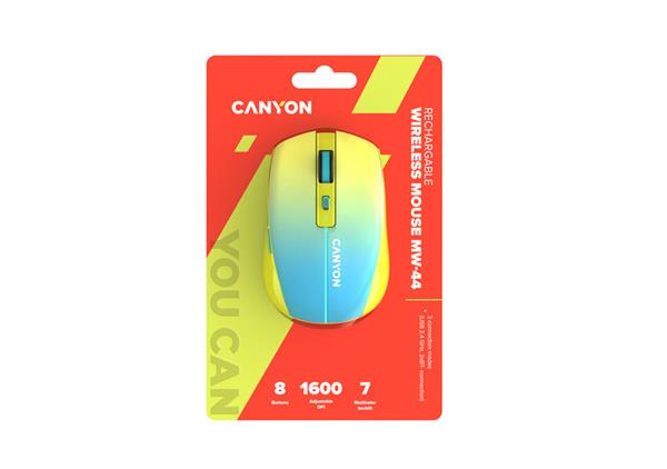 Canyon MW-44, 2v1 bezdrôtová optická myš Bluetooth / Wireless 800/1200/1600 DPI, 8 tlač, 7 LED, akumulátor, USB-C  