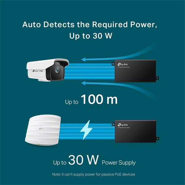 TP-LINK "PoE+ Injector AdapterPORT: 1× Gigabit PoE Port, 1× Gigabit Non-PoE PortSPEC: 802.3at/af Compliant, Data and P 