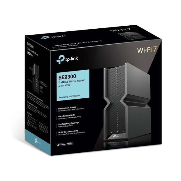TP-LINK "BE9300 Tri-Band Wi-Fi 7 RouterSPEED: 574 Mbps at 2.4 GHz + 2880 Mbps at 5 GHz + 5760 Mbps at 6 GHzSPEC: 6× In 