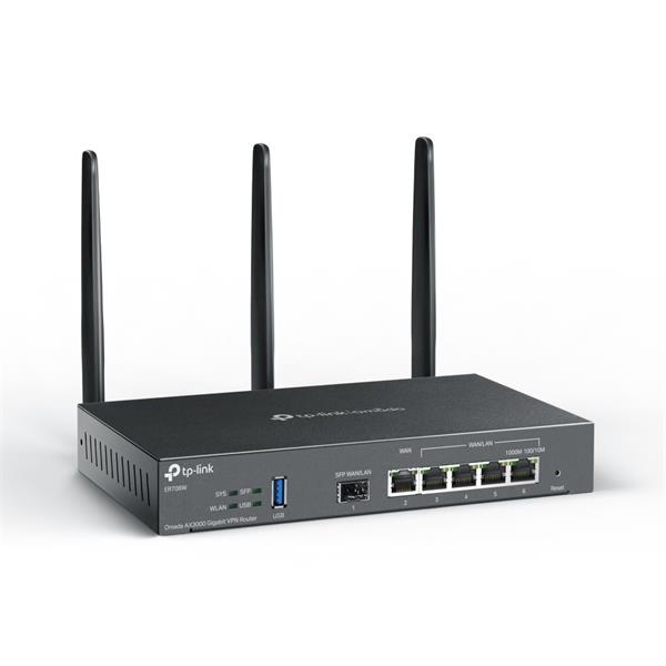 Omada AX3000 Wi-Fi 6 Gigabit VPN Router PORT: 1× Gigabit SFP WAN/LAN Port, 1× Gigabit RJ45 WAN Port, 4× Gigabit WAN/LAN  