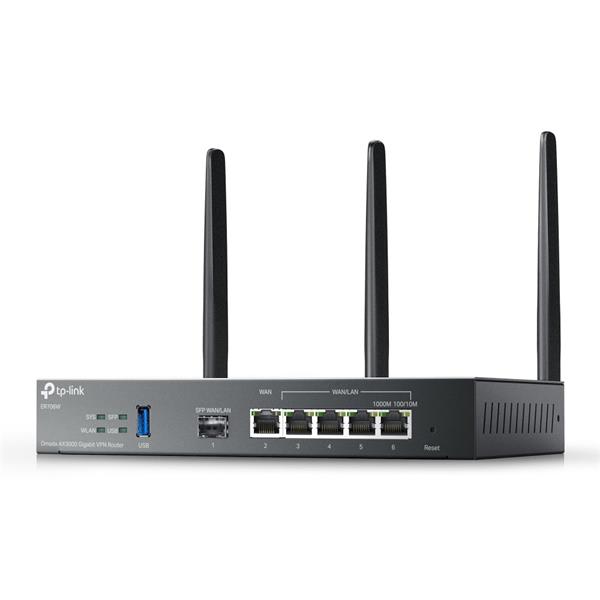 Omada AX3000 Wi-Fi 6 Gigabit VPN Router PORT: 1× Gigabit SFP WAN/LAN Port, 1× Gigabit RJ45 WAN Port, 4× Gigabit WAN/LAN  