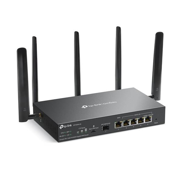 Omada 4G+ Cat6 AX3000 Gigabit VPN Router PORT: 1× Gigabit SFP WAN/LAN Port, 1× Gigabit RJ45 WAN Port, 4× Gigabit WAN/LAN 