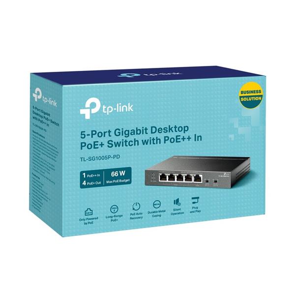 TP-LINK "5-Port Gigabit Desktop Switch with 1-Port PoE++ In and 4-Port PoE+ OutPORT: 4× Gigabit PoE+ Out Ports, 1× Giga 