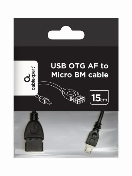 Gembird adaptér OTG Micro-USB (BM) na USB 2.0 (AF) kábel, 0.15 m, čierny 