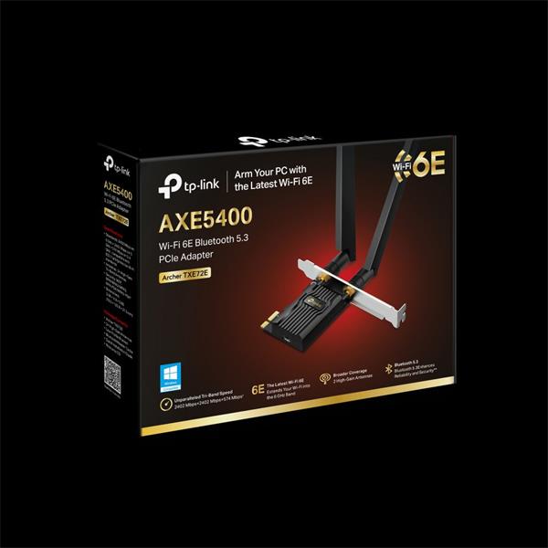 AXE5400 Tri-Band Wi-Fi 6E Bluetooth PCI Express Adapter SPEED: 2402 Mbps at 6 GHz + 2402 Mbps at 5 GHz + 574 Mbps at 2.4 