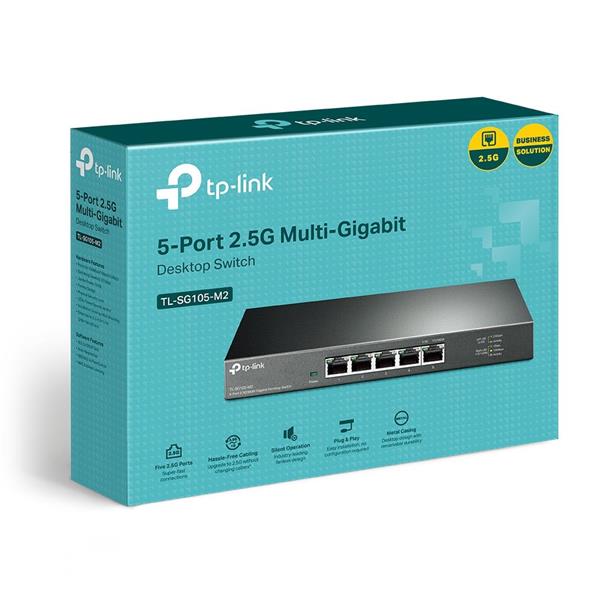5-Port 2.5G Multi-Gigabit Desktop Switch PORT: 5× 2.5G RJ45 Ports SPEC: Desktop Steel Case FEATURE: Plug and Play 