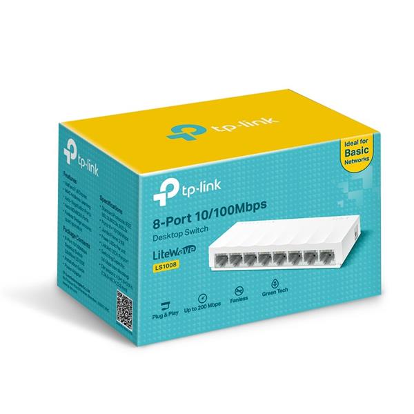 TP-LINK "LiteWave 8-Port 10/100 Mbps Desktop SwitchPORT: 8× 10/100 Mbps RJ45 PortsSPEC: Desktop Plastic CaseFEATURE:  