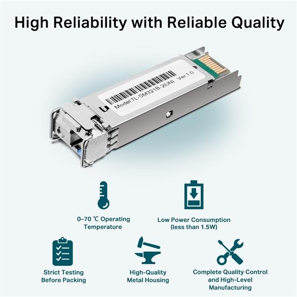 Gigabit Single-Mode WDM Bi-Directional SFP Module SPEC: LC Connector, TX:1310nm/RX:1550nm, Single-mode, 2km 