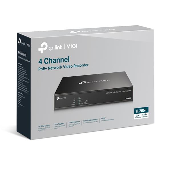 TP-LINK "4 Channel PoE Network Video Recorder- Built in 2TB HDD SPEC: H.265+/H.265/H.264+/H.264, Up to 8MP resolution,  