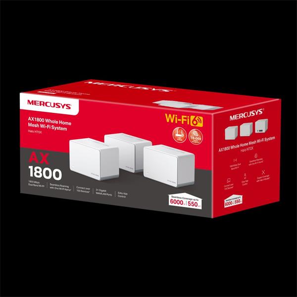 AX1800 Whole Home Mesh Wi-Fi 6 System SPEED: 574 Mbps at 2.4 GHz + 1201 Mbps at 5 GHz SPEC: Internal Antennas, 3× Gigabi 