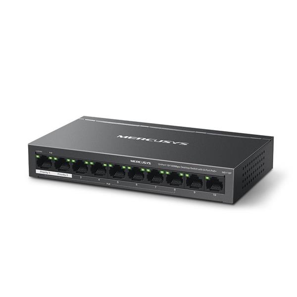 NV Version is suitabe for customers who"s voltage input is between 220V-240V"10-Port 10/100Mbps Desktop Switch with 8-Po 