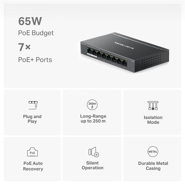 NV Version is suitabe for customers who"s voltage input is between 220V-240V"8-Port Gigabit Desktop Switch with 7-Port P 