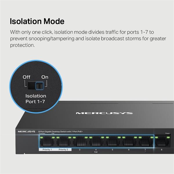 NV Version is suitabe for customers who"s voltage input is between 220V-240V"8-Port Gigabit Desktop Switch with 7-Port P 