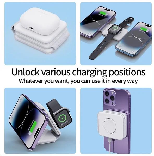 1stCOOL Qi bezdrôtová prenosná nabíjačka 3v1, MagSafe, biela, USB-C 