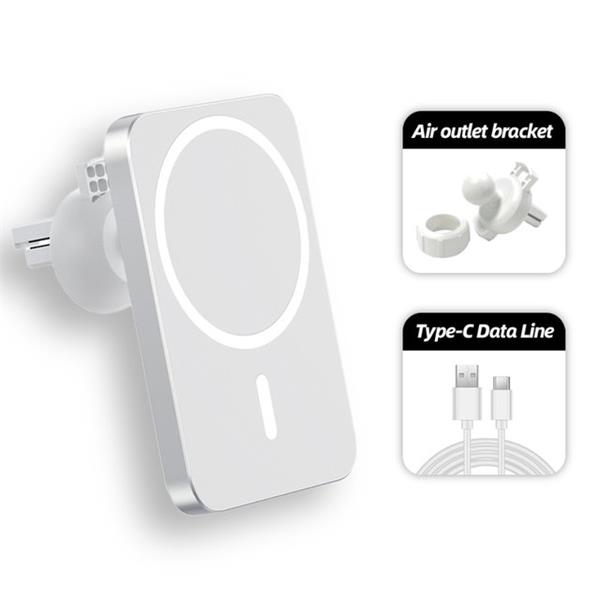 1stCOOL Qi bezdrôtová magnetická autonabíjačka 15W, MagSafe kompatibilná, biela 