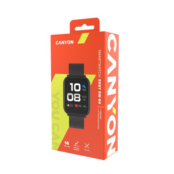 Canyon SW-54, Easy, smart hodinky, štíhle, BT s app Canyon Life,  IP touchscreen 1.7´´,  IP68, 14 športov, čierne 
