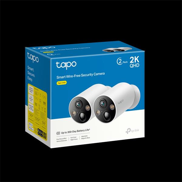 Smart Wire-Free Security Camera, 2-Pack SPEC:2K QHD (2560x1440), 2.4 GHz, 10000mAh rechargeable lithium-ion battery FEAT 