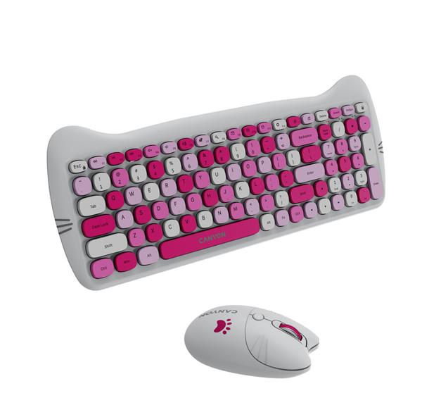 Canyon SET-W6, Kitty Edition, Wireless bezdrôtové combo - multimed. klávesnica, SK/CZ + opt. myš až 1600 dpi, ružová 