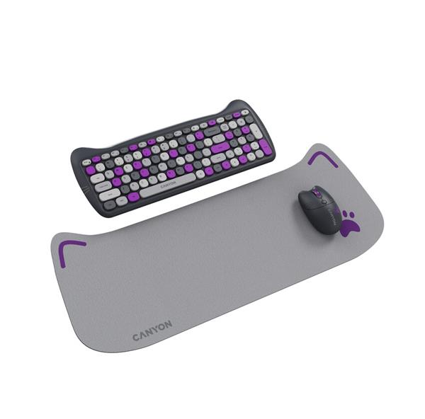 Canyon SET-W6, Kitty Edition, Wireless bezdrôtové combo - multimed. klávesnica, SK/CZ + opt. myš až 1600 dpi, fialová 