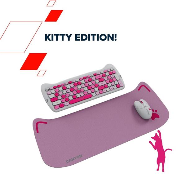Canyon SET-W6, Kitty Edition, Wireless bezdrôtové combo - multimed. klávesnica, SK/CZ + opt. myš až 1600 dpi, fialová 