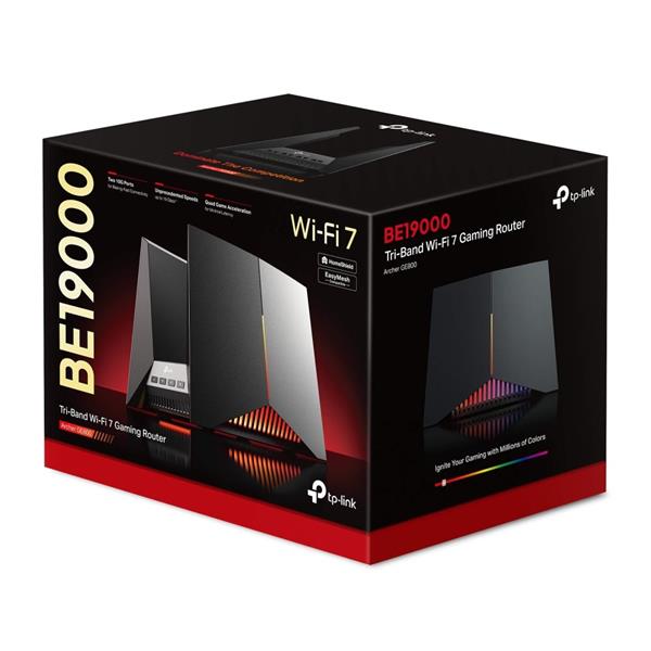 BE19000 Tri Band Wi-Fi 7 Gaming Router SPEED: 1376 Mbps at 2.4 GHz + 5760 Mbps at 5 GHz + 11520 Mbps at 6 GHz SPEC: 8× I 