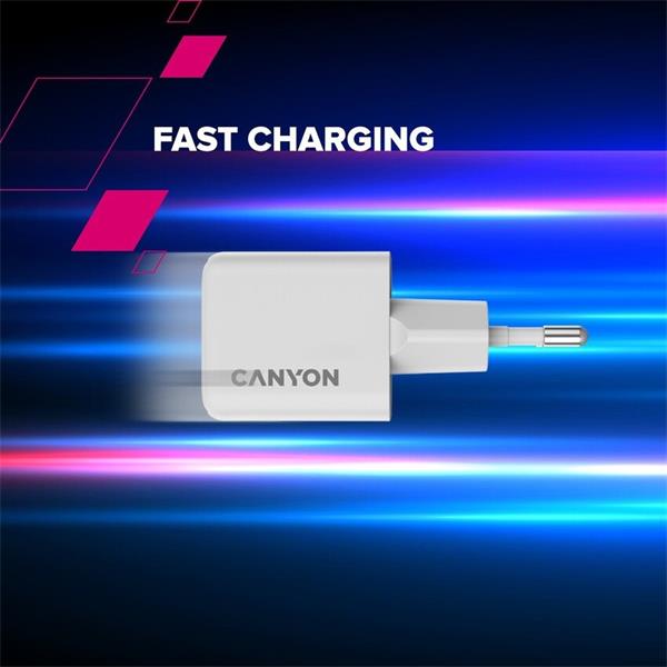 Canyon CU20AC vysokorýchlostná kompaktná univerzálna nabíjačka do steny 1x USB-C 20W, 1x USB-A 18W 