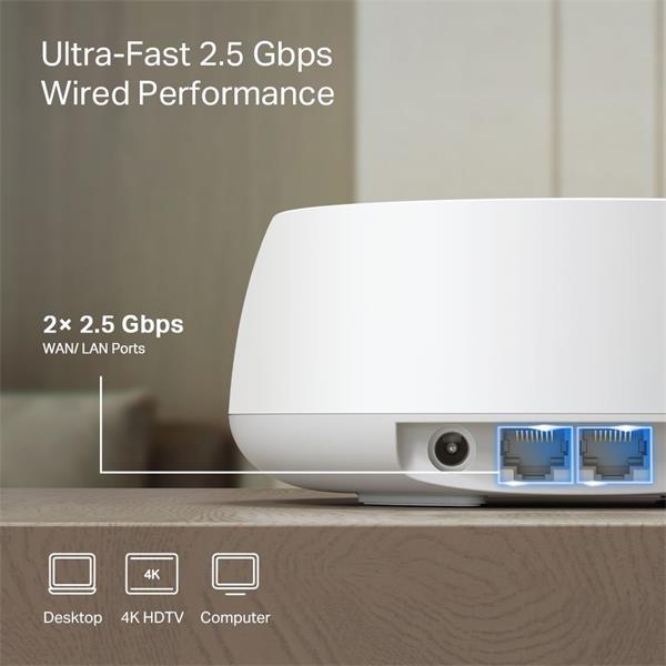 "BE3600 Whole Home Mesh Wi-Fi 7 System SPEED: 688 Mbps at 2.4 GHz + 2880 Mbps at 5 GHz  SPEC: Internal Antennas, 2 × 2.5 