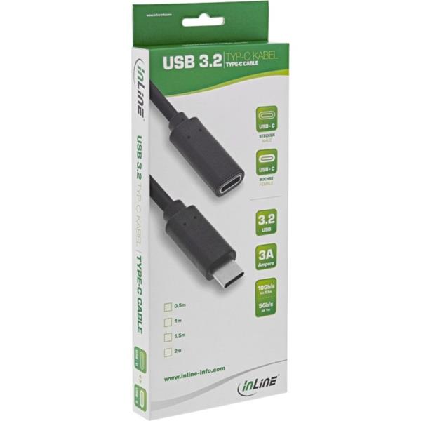 Kábel USB 3.2 Gen 1x2, Typ C CM/CF 2m, 10Gbps, PD 60w 20V3A, čierny, predlžovací 