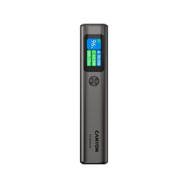 Canyon OnPower 230, Powerbank, 20.000 mAh, displej, in: USB-C, out: 2x USB-C /USB-A, 130W, hodiny/budík/teplomer 