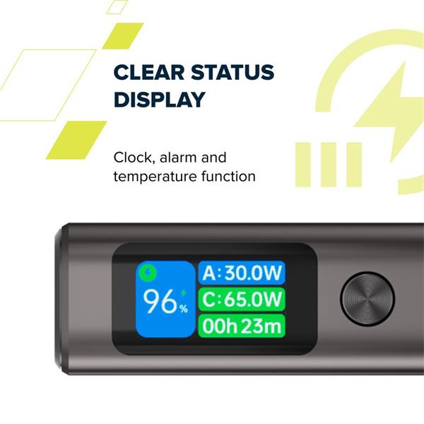 Canyon OnPower 230, Powerbank, 20.000 mAh, displej, in: USB-C, out: 2x USB-C /USB-A, 130W, hodiny/budík/teplomer 