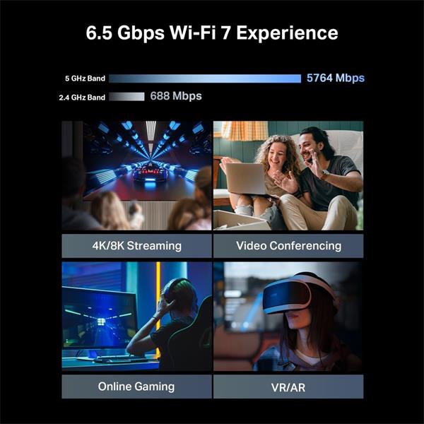 BE6500 Dual-Band Wi-Fi 7 Router SPEED: 688 Mbps at 2.4 GHz + 5764 Mbps at 5 GHz SPEC: 6×Antennas, 2.0 GHz Quad-Core CPU, 