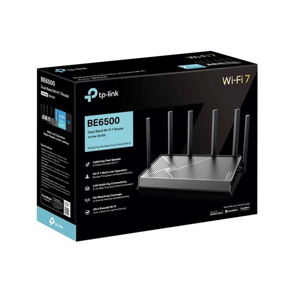 BE6500 Dual-Band Wi-Fi 7 Router SPEED: 688 Mbps at 2.4 GHz + 5764 Mbps at 5 GHz SPEC: 6×Antennas, 2.0 GHz Quad-Core CPU, 