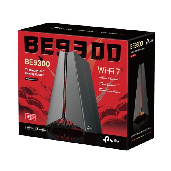 BE9300 Tri-Band Wi-Fi 7 Gaming Router SPEED:574 Mbps at 2.4 GHz + 2882 Mbps at 5 GHz + 5764 Mbps at 6 GHz SPEC: 4× Inter 