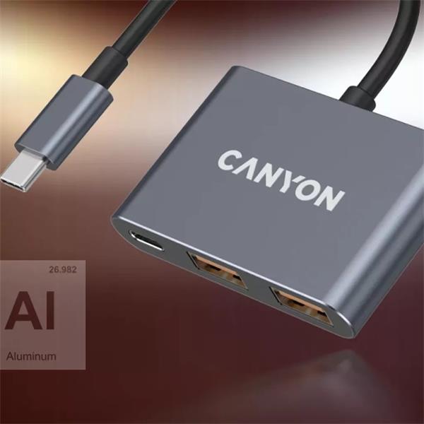 Canyon DS-3, USB-C Hub, 3 porty, 2xUSB-A 10Gbps, 1xUSB-C 10Gbps, šedá 