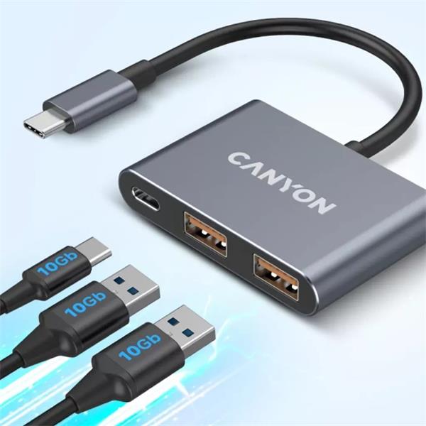 Canyon DS-3, USB-C Hub, 3 porty, 2xUSB-A 10Gbps, 1xUSB-C 10Gbps, šedá 