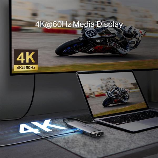 USB Type-C 9-Port Hub
SPEC: 1 × USB-C Connector,1 × HDMI 4K 60Hz Port,1 × USB-C PD 100W Port,1 × RJ45 1000Mbps Port,1 × 